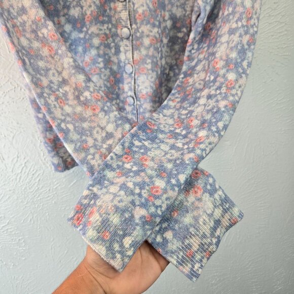 LoveShackFancy Simona Cardigan Sweater Wool Cashmere Blue Floral Cottagecore Top - Picture 5 of 15
